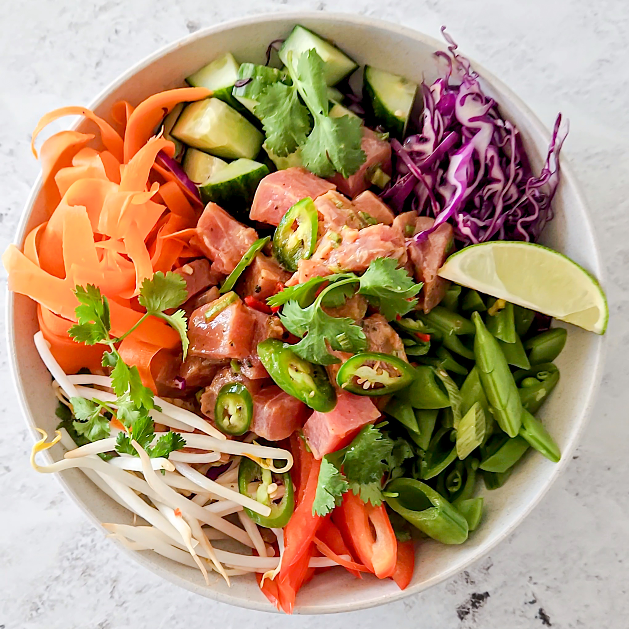 Spicy Thai-inspired Ahi Tuna Poke Bowl Recipe